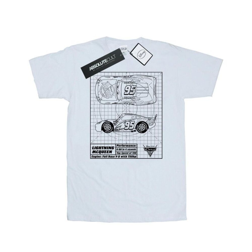 Cars Mens Lightning McQueen Blueprint Cotton T-Shirt / White